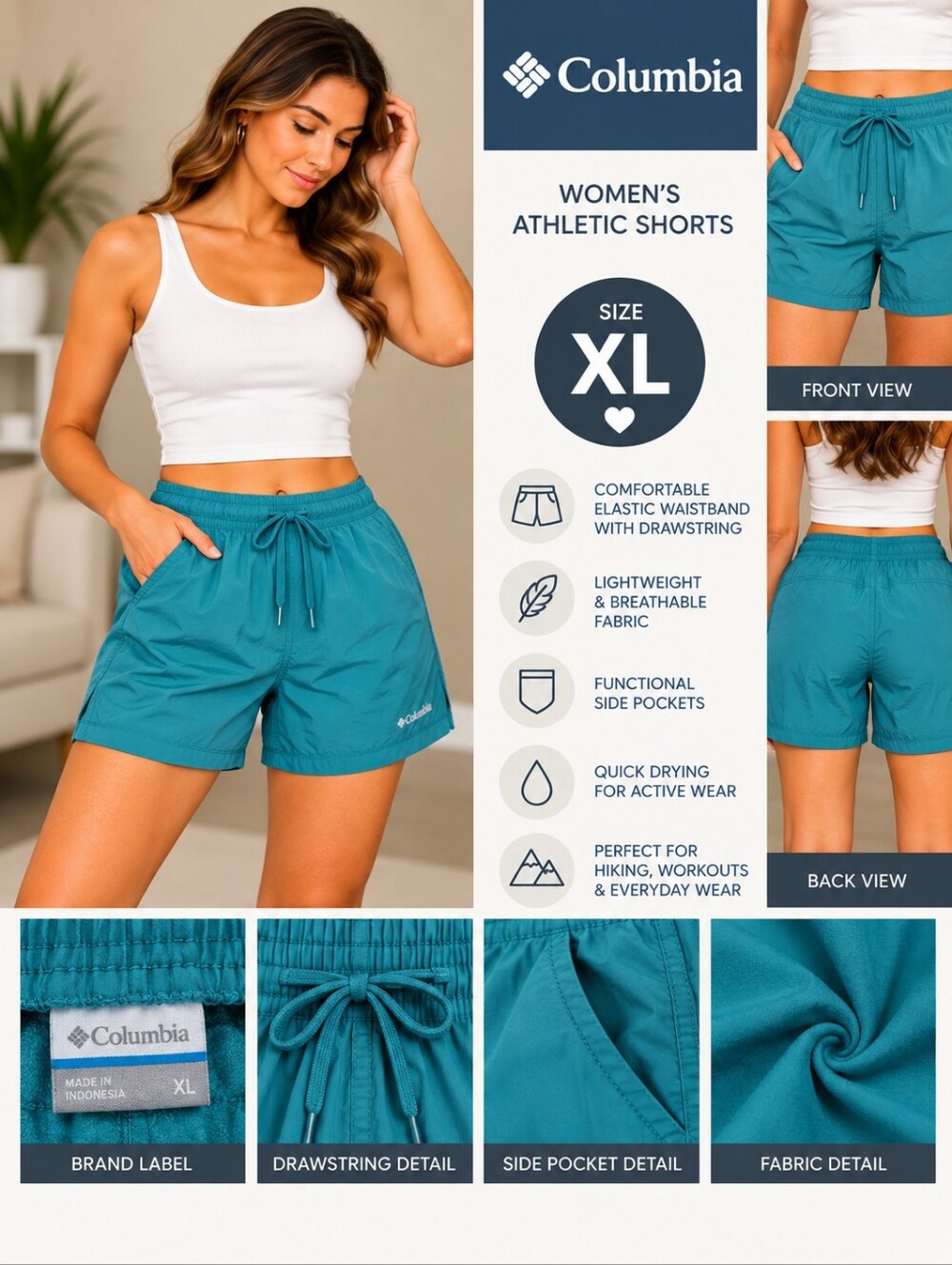 Columbia Women's XL teal athletic shorts #31